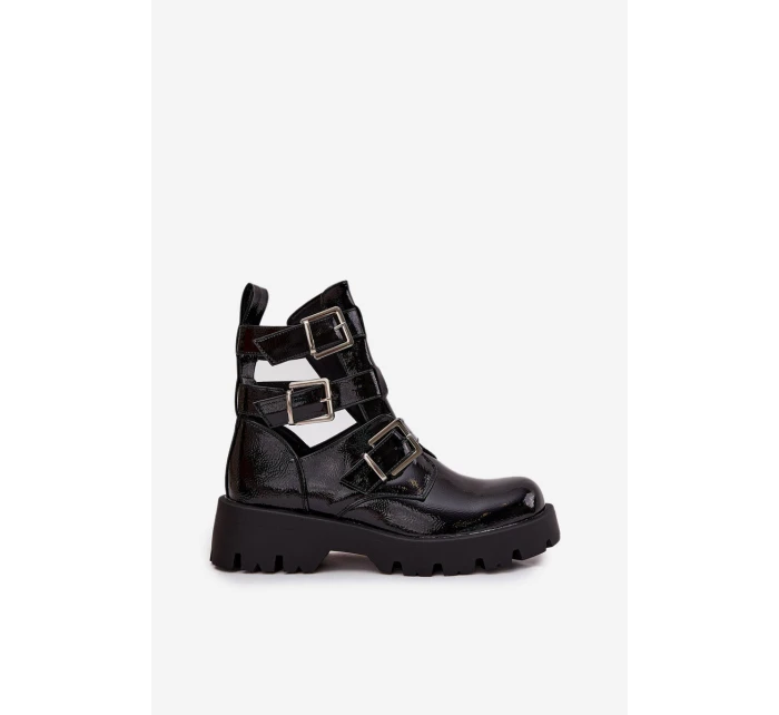 Lakované dámské s pásky a Černé model 21709075 - Boto Lakované dámské s pásky a Černé model 21709075 - Boto