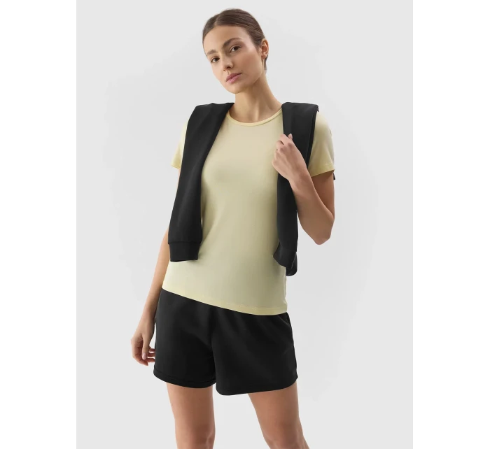 Dámske hladké tričko slim 4F - svetložlté