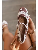 Dámské zdobené baleríny s páskem Olivisse – bílo-hnědé Dámské zdobené baleríny s páskem Olivisse – bílo-hnědé