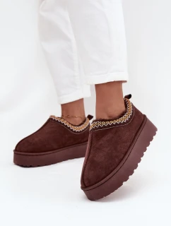 Dámske snehule Taliah s nízkou platformou a výšivkou - čokoládové