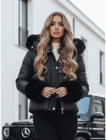 Dámská zimní bunda krátká prošívaná s kožešinou černá Dstreet model 21990856 - FashionStreet