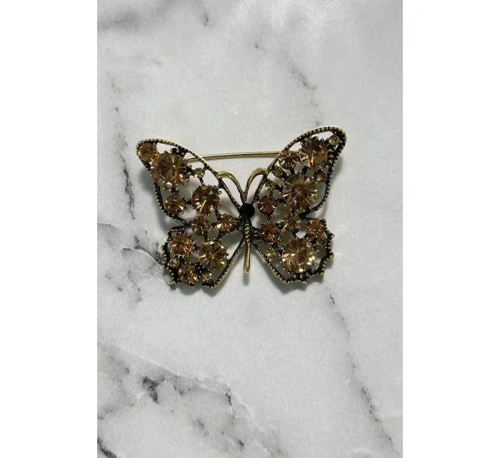 Brož Motýl model 18754321 meruňkové + zlato - K-Fashion