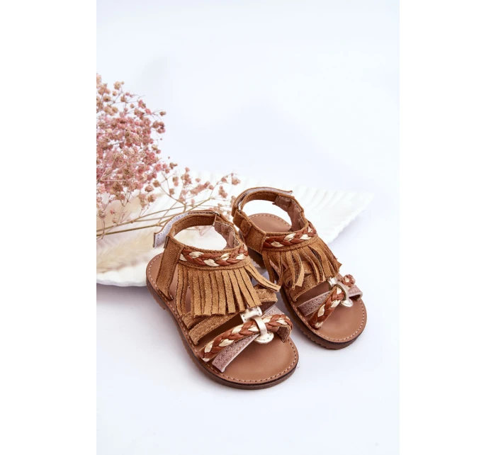 Dziecięce Sandały Na Rzep Z Frędzelkami Brązowe Missy Dziecięce Sandały Na Rzep Z Frędzelkami Brązowe Missy