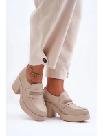 Skórzane Półbuty Na Słupku Z Ozdobą Beżowe Lemar Gelanor Skórzane Półbuty Na Słupku Z Ozdobą Beżowe Lemar Gelanor