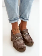 Zazoo 20175 Półbuty Damskie Na Słupku Skóra Naturalna Ciemnobeżowe