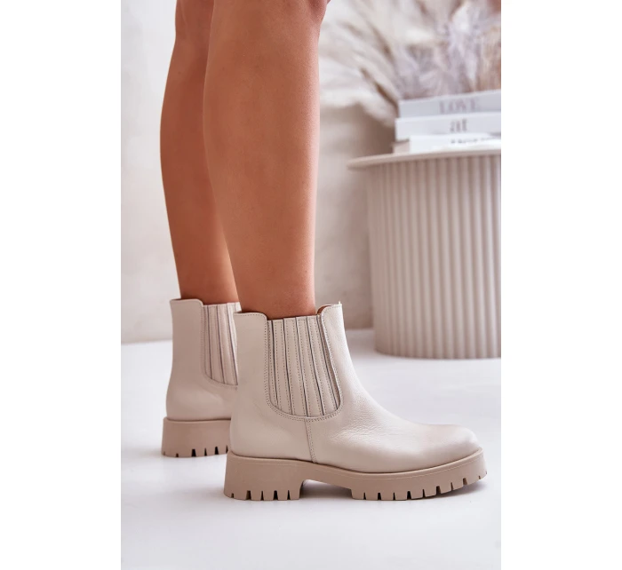 Dámské boty na plochém podpatku kožené světle béžové Lewski model 21672746 - Boto
