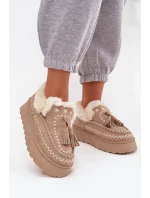 Dámské sněhule na platformě s kožíškem a třásněmi béžové model 21744639 - Boto Dámské sněhule na platformě s kožíškem a třásněmi béžové model 21744639 - Boto