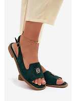 Dámské sandály na ploché podrážce s ozdobným detailem S.Barski KV61-6015 Zelené