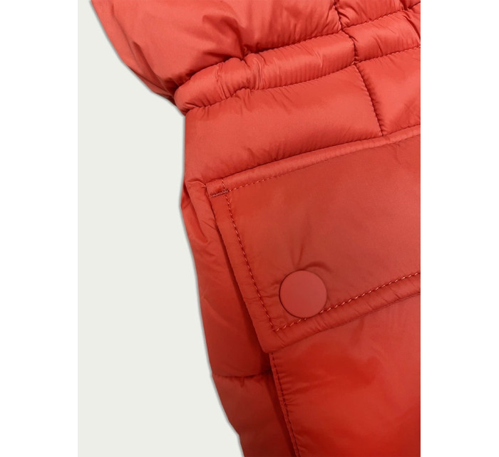 Dámska zimná prešívaná bunda v koralovej farbe s odnímateľnou kapucňou (15200)