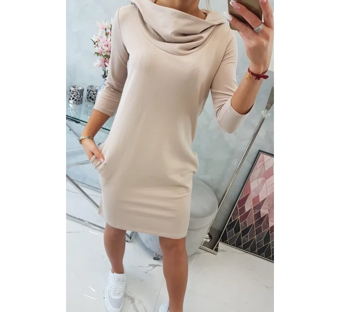 Šaty s kapucňou a vreckami béžovej