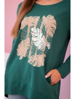 Dámská halenka s kapsami a ozdobným potiskem zelený Dámská halenka s kapsami a ozdobným potiskem zelený