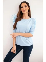 Dámská viskózová blůza s ozdobnými model 22010142 modrá - K-Fashion Dámská viskózová blůza s ozdobnými model 22010142 modrá - K-Fashion