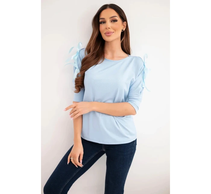 Dámská viskózová blůza s ozdobnými model 22010142 modrá - K-Fashion Dámská viskózová blůza s ozdobnými model 22010142 modrá - K-Fashion