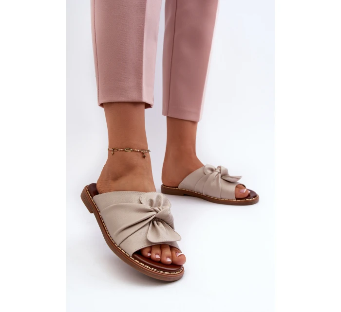 Klapki Damskie Na Płaskim Obcasie Beżowe Nelvira