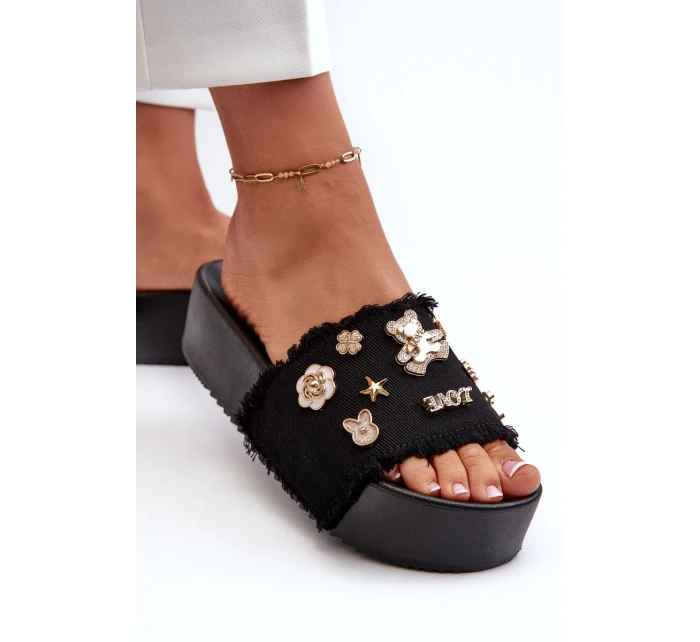 Dámské žabky na platformě s přezkami Černé