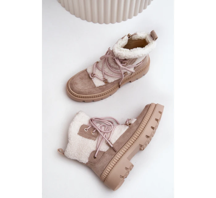 Botki Z Futerkiem Typu Baranek Beżowe Merilana Botki Z Futerkiem Typu Baranek Beżowe Merilana