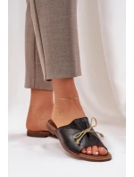 Kožené ploché elegantné papuče s motýlikom Lewski 3572 Black