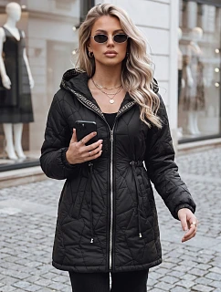 Dámska prešívaná bunda s kapucňou, čierna, FashionStreet TY5393