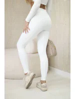 Dámské žebrované legíny s vysokým pasem ecru