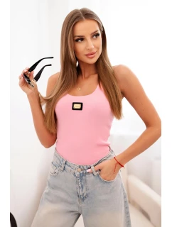 Dámská pruhovaná tílko s ozdobnou nášivkou světle růžová