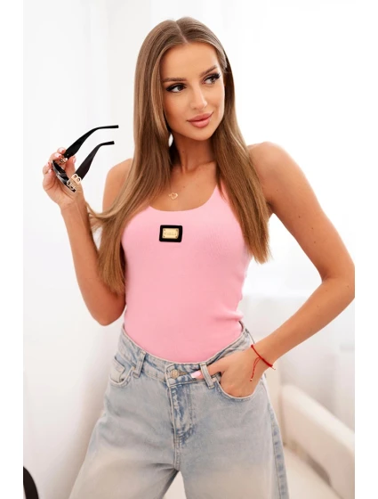 Dámská pruhovaná tílko s ozdobnou nášivkou světle růžová