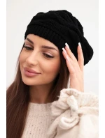 Dámská zimní čepice z vlny s ozdobným pletením a kamínky model 21878091 černá - K-Fashion
