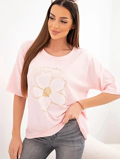 Dámska bavlnená blúzka oversize s kvetinovou potlačou candy pink