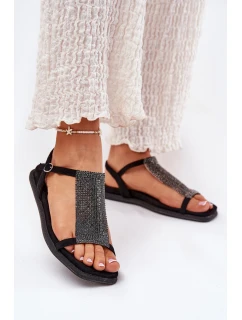 Płaskie Eleganckie Sandały Damskie Z Kryształkami Artiker 56C1370 Czarne