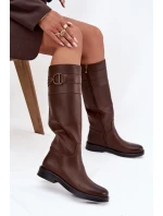 Kozaki Damskie Na Płaskim Obcasie Z Ozdobnym Detalem Brązowe Arvessa Kozaki Damskie Na Płaskim Obcasie Z Ozdobnym Detalem Brązowe Arvessa