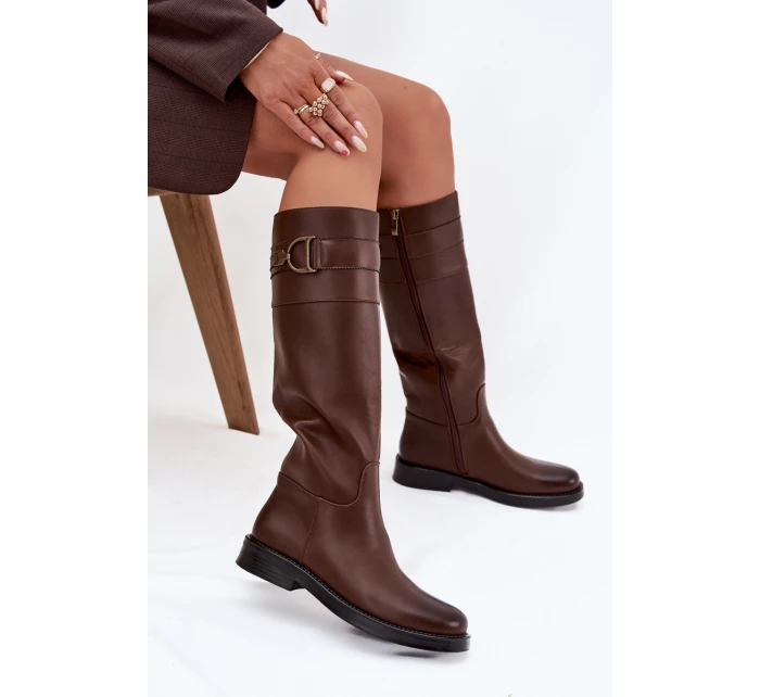 Kozaki Damskie Na Płaskim Obcasie Z Ozdobnym Detalem Brązowe Arvessa Kozaki Damskie Na Płaskim Obcasie Z Ozdobnym Detalem Brązowe Arvessa