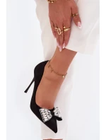 Podpatky s mašlí a krystaly Černé Marivine