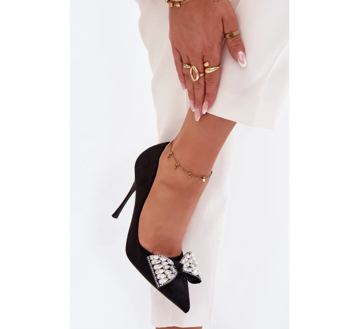 Podpatky s mašlí a krystaly Černé Marivine