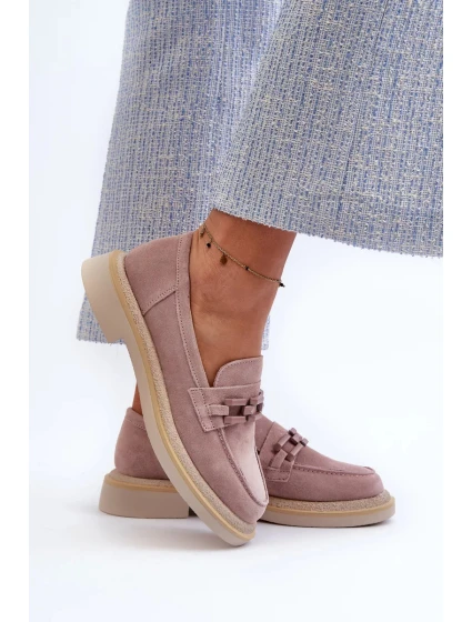 Dámske semišové mokasíny na podpätku so zdobením D&A Dirty Pink Dámske semišové mokasíny na podpätku so zdobením D&A Dirty Pink