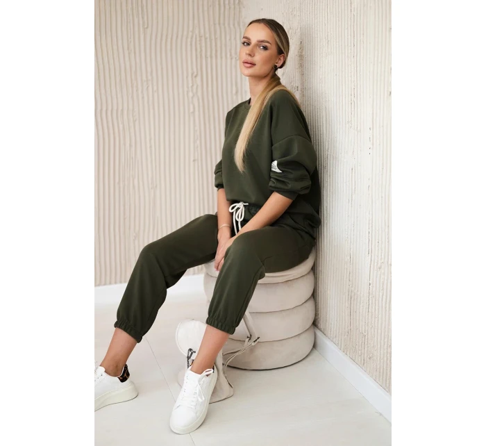 Viskózový komplet teplákové + kalhoty khaki