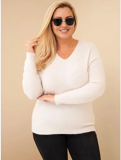 Dámský svetr Plus Size z baby alpaky s dlouhým rukávem béžový