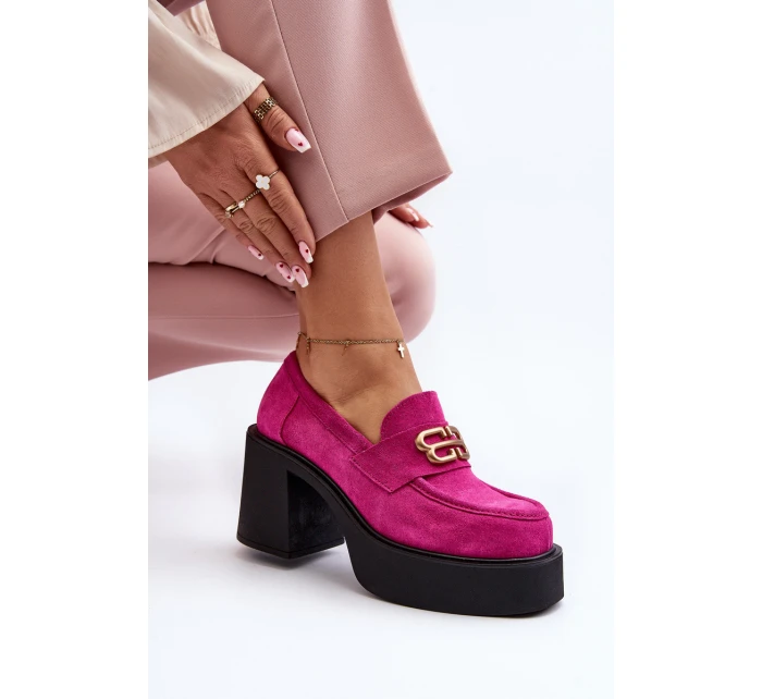 Zazoo 20170 Półbuty Zamszowe Damskie Na Słupku Fuksja