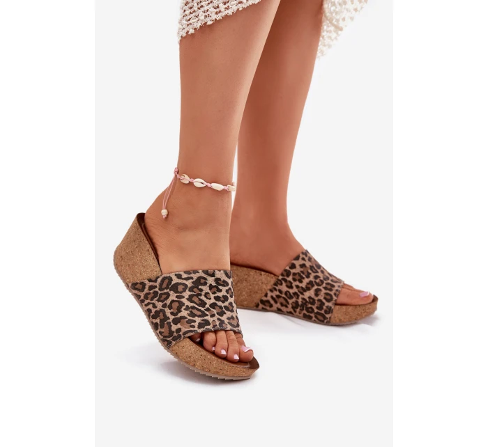 Kožené Dámské Pantofle Na Podpatku Leopardí model 21698620 - Zazoo