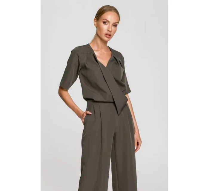 model 18004292 Kombinéza s výstřihem do V khaki barva - Moe