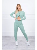 Súprava s riasením na blúzke tmavo mätovej farby