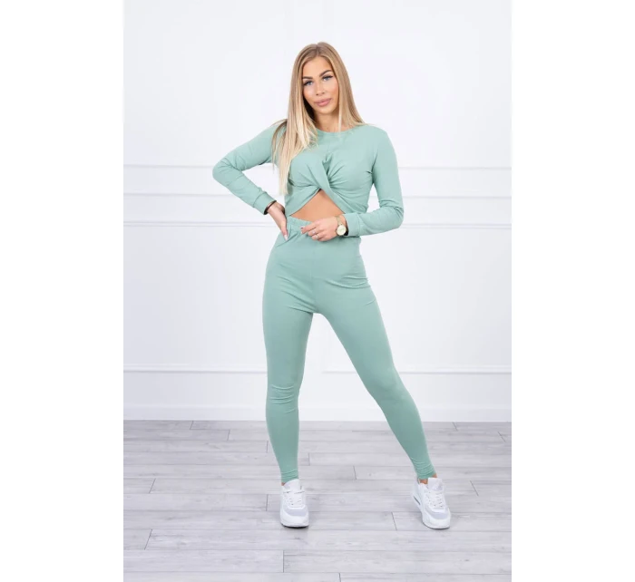 Súprava s riasením na blúzke tmavo mätovej farby