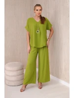 Súprava s náhrdelníkom blúzka + nohavice kiwi