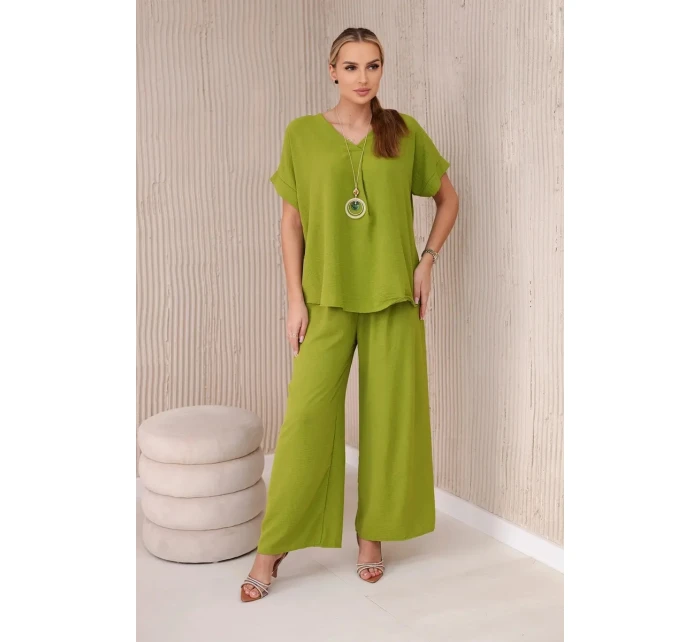 Súprava s náhrdelníkom blúzka + nohavice kiwi
