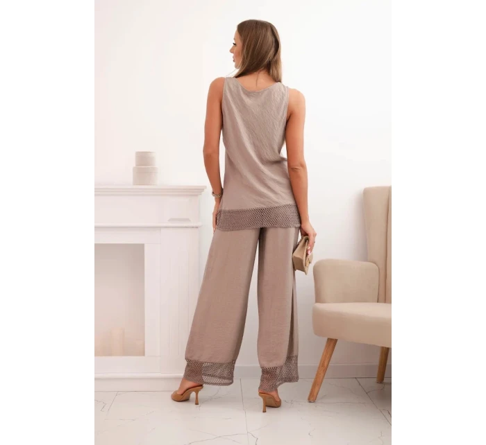 Dámský komplet z top na ramínkách a kalhoty s širokým nohavicemi fango model 21193174 - K-Fashion