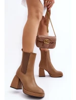 Botki Damskie Na Platformie I Obcasie Brązowe Stelares