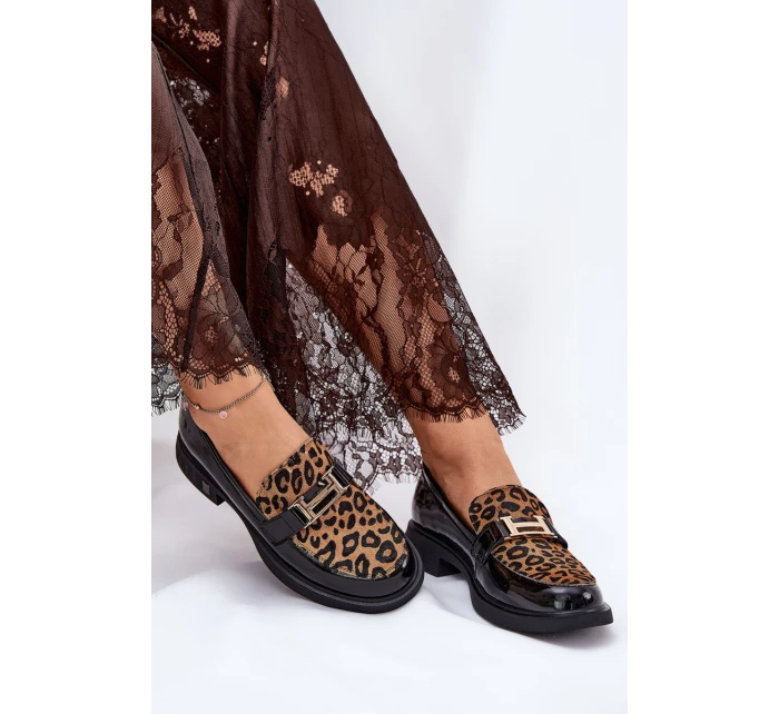 Kožené Lakované Mokasíny Leopard model 21691262 Černé - VINCEZA