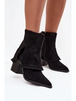 Dámské kotníkové boty na podpatku s  lemem Černé model 21714371 - Boto