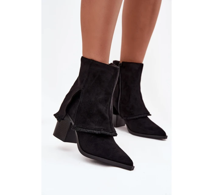 Dámské kotníkové boty na podpatku s  lemem Černé model 21714371 - Boto