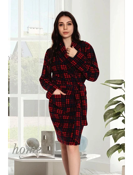 Dámský župan červené káro model 19034532 - Cocoon Secret Dámský župan červené káro model 19034532 - Cocoon Secret