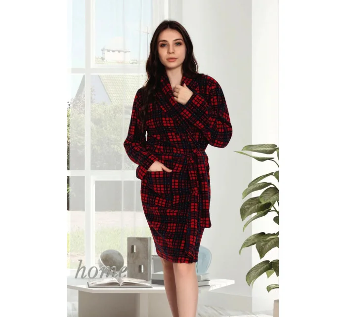 Dámsky župan 9105 červené káro - CoCoon