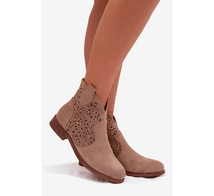 Dámské perforované kotníkové boty model 22102058 Béžové - S.Barski